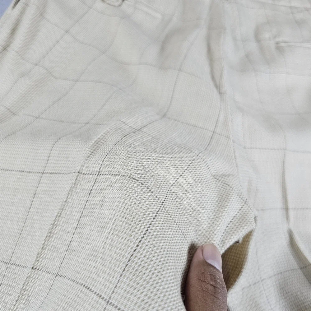 VTG Polo Ralph Lauren Pants Mens 31x26 Beige Windowpane Wool Pleated Cuffed USA